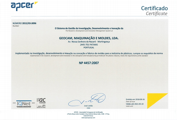 INVESTIGAÇÃO, DESENVOLVIMENTO E INOVAÇÃO – GEOCAM RENOVA A CERTIFICAÇÃO DO SISTEMA DE GESTÃO